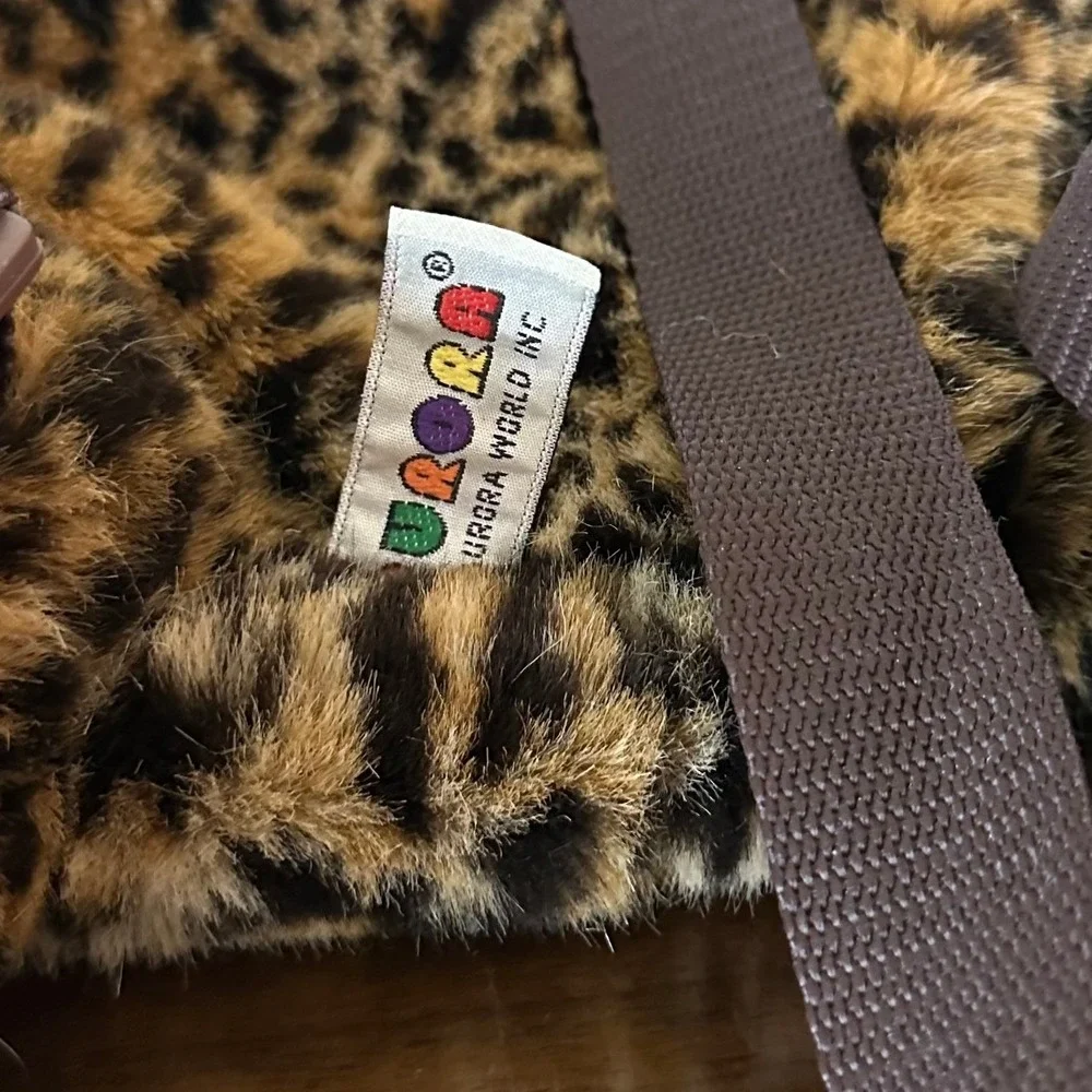 Aurora World Leopard Plush Backpack Spotted Animal Print Faux Fur 16 Inch Brown